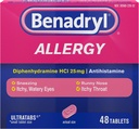 Benadryl Ultratabs Antihistaminika Alergická medicína, Difenhydramín HCl Tablety, 48 n če