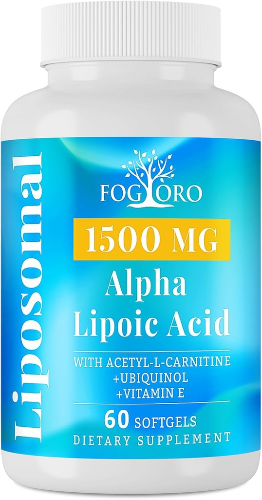 Fogoro Alpha Kyselina lipová 1500 mg-lipozomálna ALA doplnková látka pre výrobu bunkovej energie, Lipidový metabolizmus, voľný radiálny Scavenger,60 Softgels