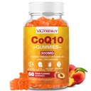 CoQ10 Gummy bez cukru 3000 mg - Plus Omega-3, vitamín B3 a zinok, vysoká absorpcia Koenzým Q10 doplnky pre bunkovú energiu a antioxidant podporu, Vegan 60 Počet