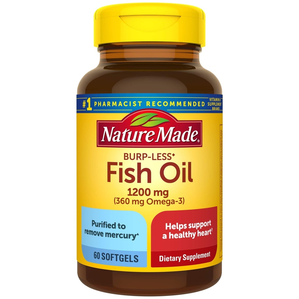 Burp-Less Fish Oil 1200 mg, 60 Softgels, Fish Oil Omega 3 doplnok pre zdravie srdca