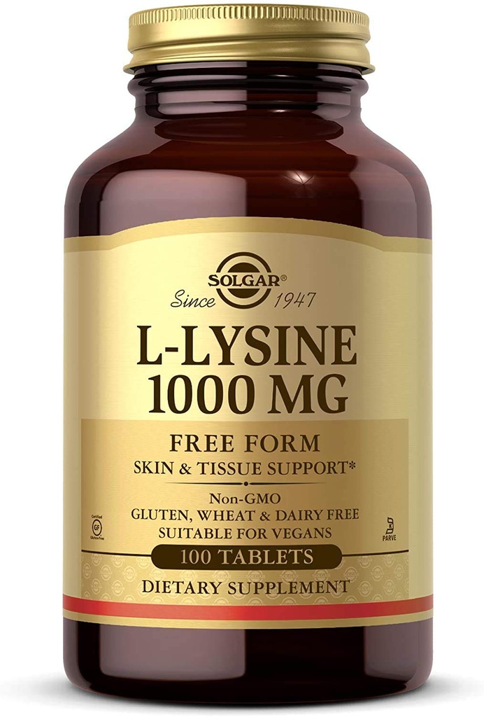 Solgar L-lyzín 1000 mg, 100 tabliet - Zvýšená absorpcia a asimilácia - Podporuje Integrity kože a pier - Collagen Support - Amino Acids - Non GMO, Vegan, Gluten Free - 100 Servings