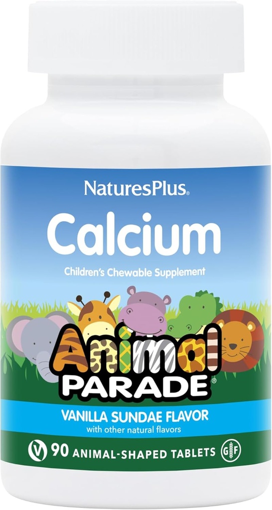 PrírodaPlus Animal Parade Calcium, Vanilla Sundae Chuť - 90 Zvieracie-Shaped Žuvacie tablety - Balenie 2 - Podporuje zdravé kosti - Vegan, Gluten Free - 180 Celkom Servis