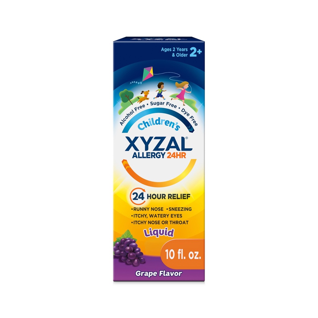Xyzal Detská 24 hodinová liečba alergiou pre deti, Levocetirizín Dihydrochlorid Tekutý Antihistaminikum, Hrozno, 10 Fl. oz.