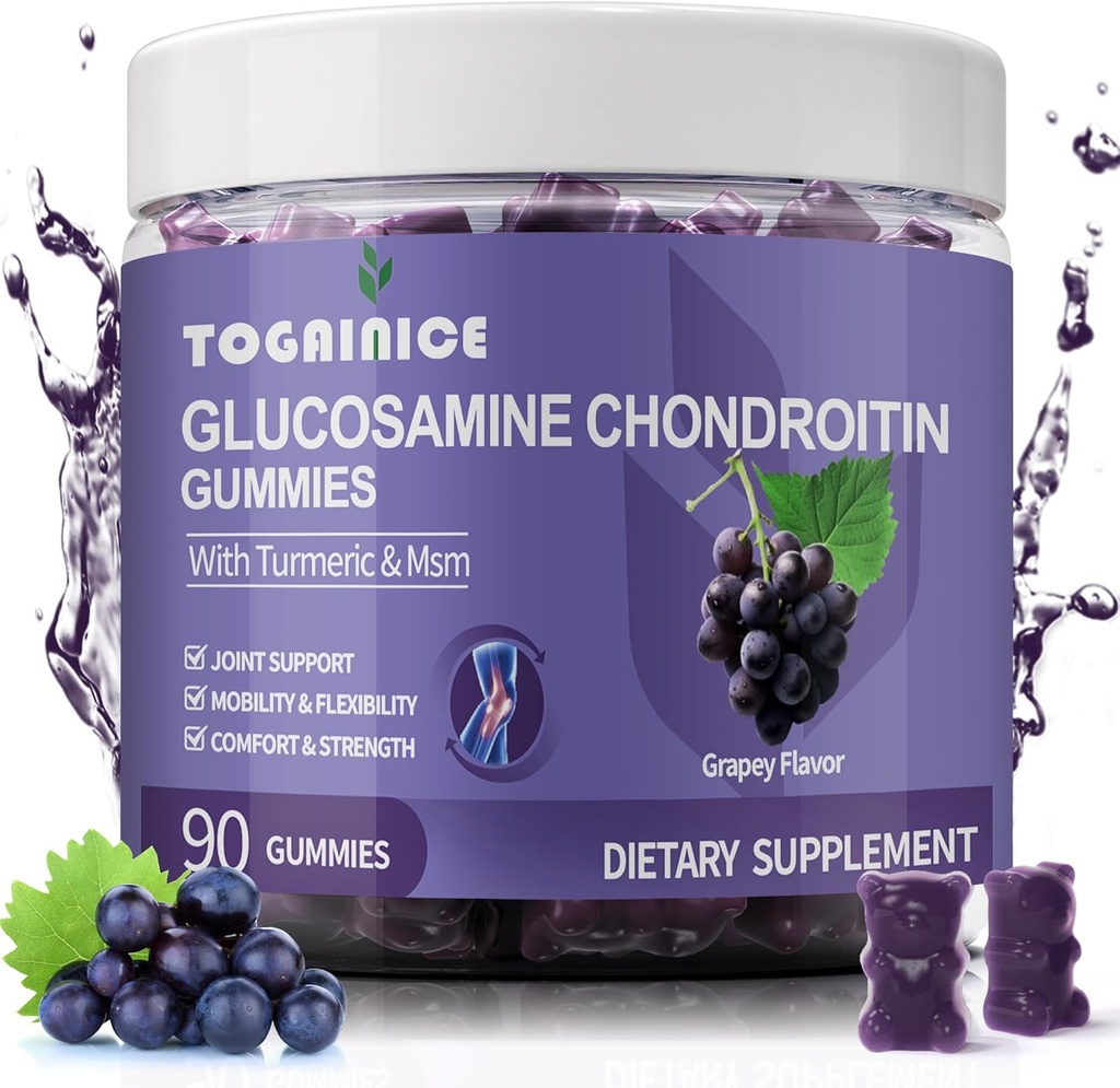 Glukozamín Chondroitín Gummies Bez cukru,Extra Sila 1500mg Glukozamín s MSM & Turmerica,Joint Support Gummies Supplements for Men & Women,for Joint Flexibility & Bone Health, 90 Count V01