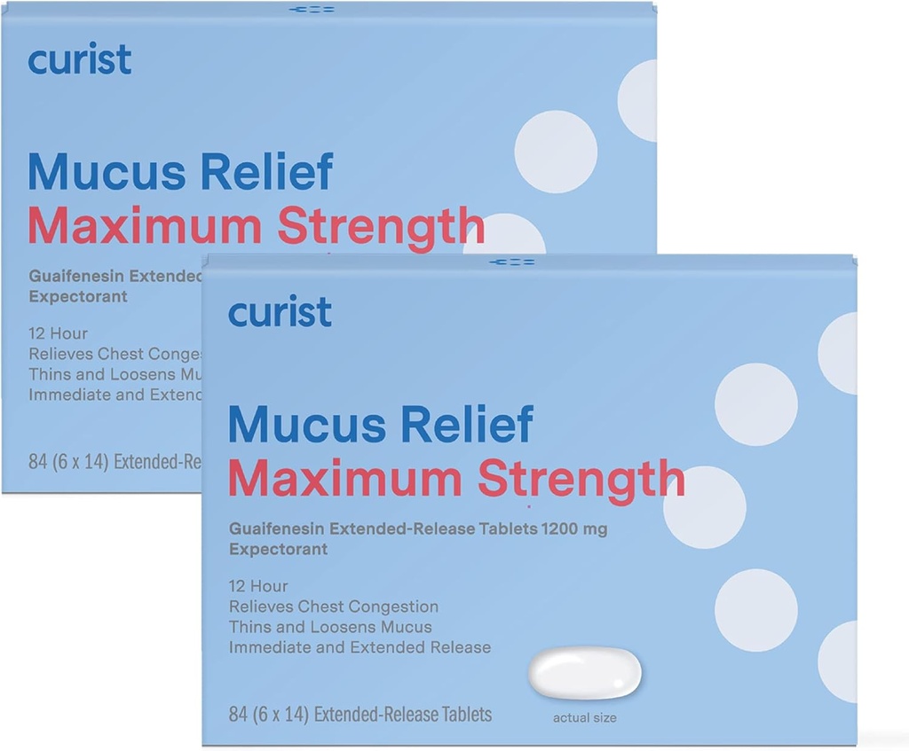 Curist Guaifenesin 1200 mg Extended Release Mucus Relief Maximálna sila - 168 Gróf Bulk Tablety s predĺženým uvoľňovaním - Znížiť mukusu Clear Congestion (2 balenia po 84 tabliet)