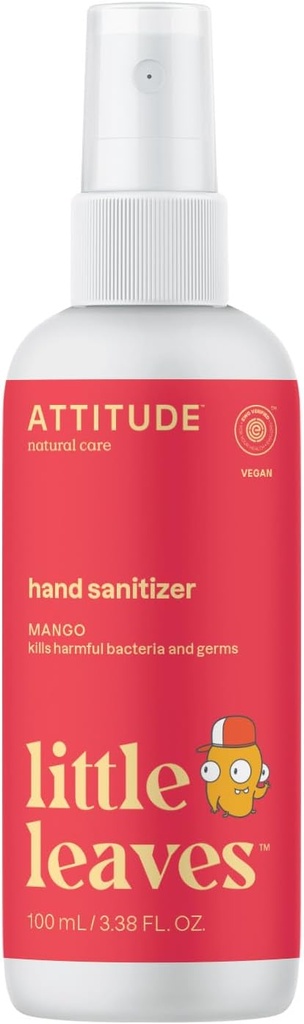 ATTITUDE Ručné Sanitizer Spray pre deti a dospelých, EWG Overené, Cestovné veľkosti, dermatologicky testované, Plant and Mineral Based, Vegan, Mango, 3,5 Fl Oz (Spray Bottle)