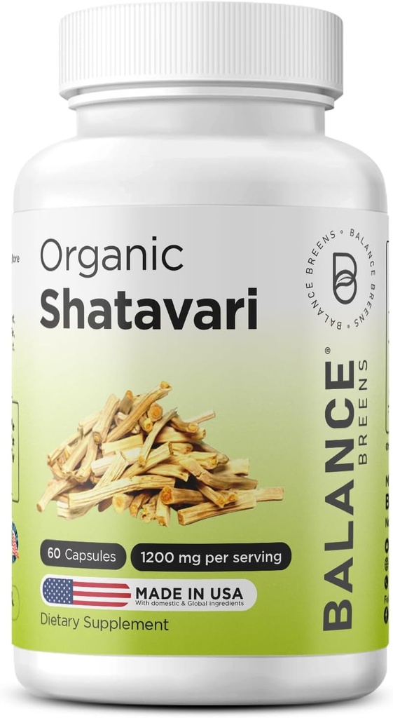 Organic Shatavari 1200mg, 60 Kapsule - Laktačná podpora Vitamíny, Hormonálna rovnováha pre ženy, Asparagus Racemosus Root