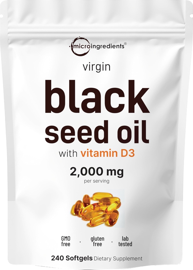 Micro Ingrediencie Black Seed Oil s vitamínom D3 1000 IU, 240 Softgels 