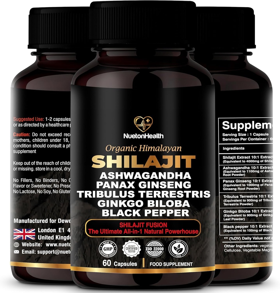 Himalayan Shilajit Kapsule s Ashwagandha, Ginseng, Tribulus, Ginkgo & Black Pepper 