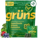 Gruns Dospelí Super Greens Gummies, Multivitamín Superfood Gummy Medvede, Spirulina, Chlorella, Prebiotiká a Fiber Gummies pre trávne zdravie, Adaptogény Supplement, 20 Vitamíny a minerály, 10 Počet