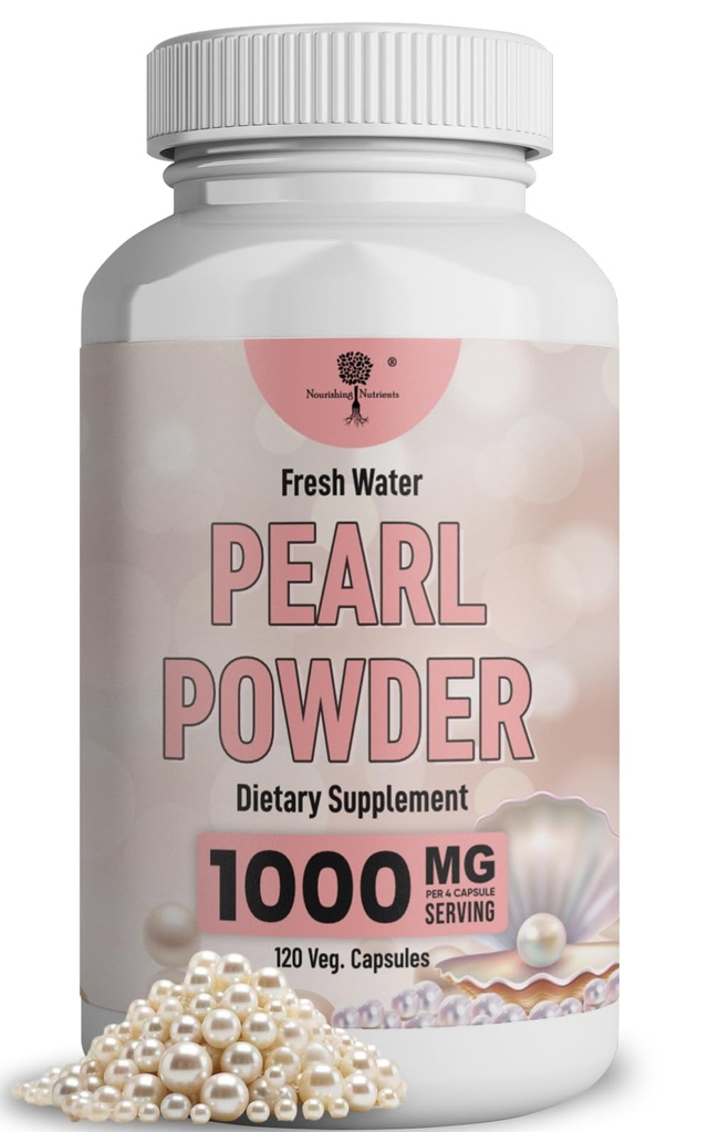 Pearl Powder Supplement for Skin Health - Anti-Aging, Antioxidant a kolagén Výroba - Zdravé oči, vlasy a nechty, podporuje imunitu, nálada a spánok - s vápnikom a aminokyselinami 120 kapsúl 1000 mg