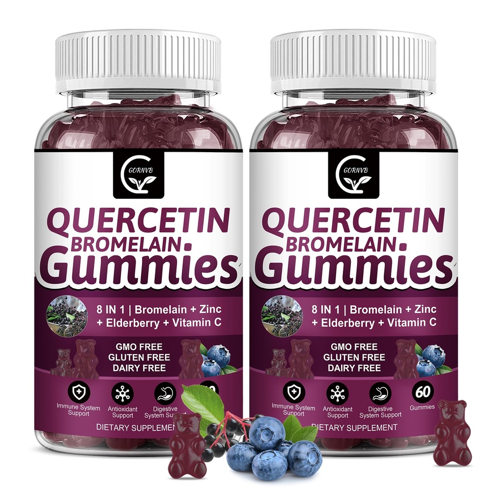 (2 balenia) Quercetin Gummies - Quercetin s hypromelínom 2378 mg - zmes s bazami, Echinacea Purpurea Extract, zinok, vitamín C, D3, K2, komplex podporuje imunitné, kardiovaskulárne a respiračné funkcie
