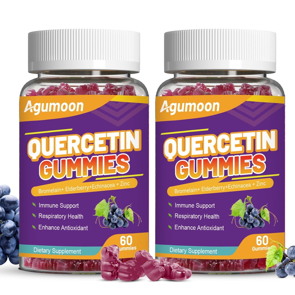 2 balenia Quercetin Gummies, 1000 mg Quercetin s hypromelínom zinok bazový, Immune & Antioxidant podpora, Vegan Gummies pre dospelých a deti, 120 počet