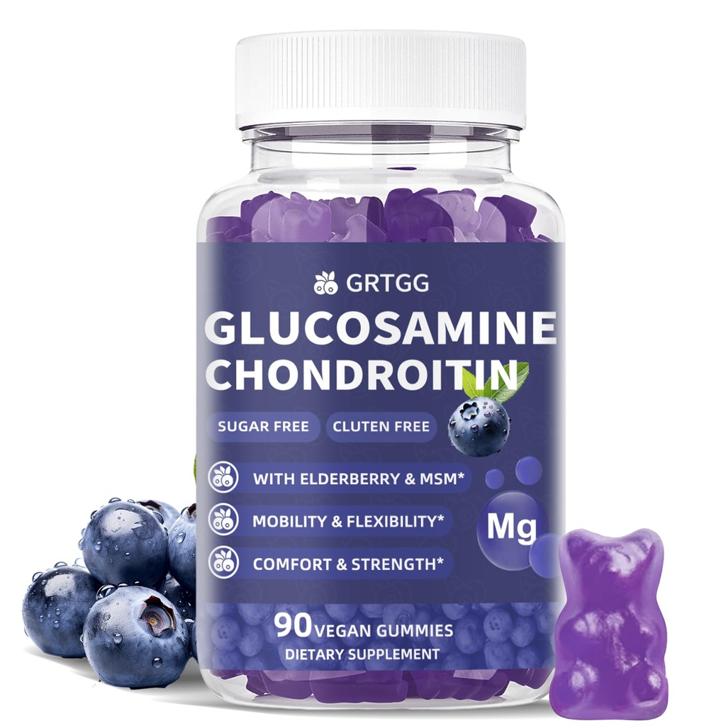 Glukozamín Chondroitín Gummy s MSM a bazami Extra sila 3000MG - Spoločná podpora, Antioxidant Immune Suplement pre dospelých, Muži a ženy - 90 Čučoriedkové Gummy