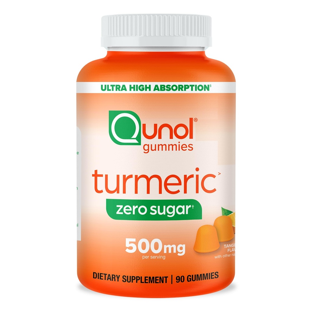 Qunol Zero Sugar Turmeric Gummies, Gummy s 500mg Turmeric Curcumin, Joint Suplement, Ultra High Absorbtion Turmeric Curcumin, Vegetarian, Gluten Free, 90 Count