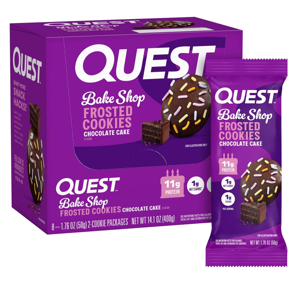 Quest Nutrition Frosted Cookies Dvojbalenie, Čokoládový koláč, 1g cukru, 11g proteínu, 1g Net Carbs, bez lepku, 16 Cookies