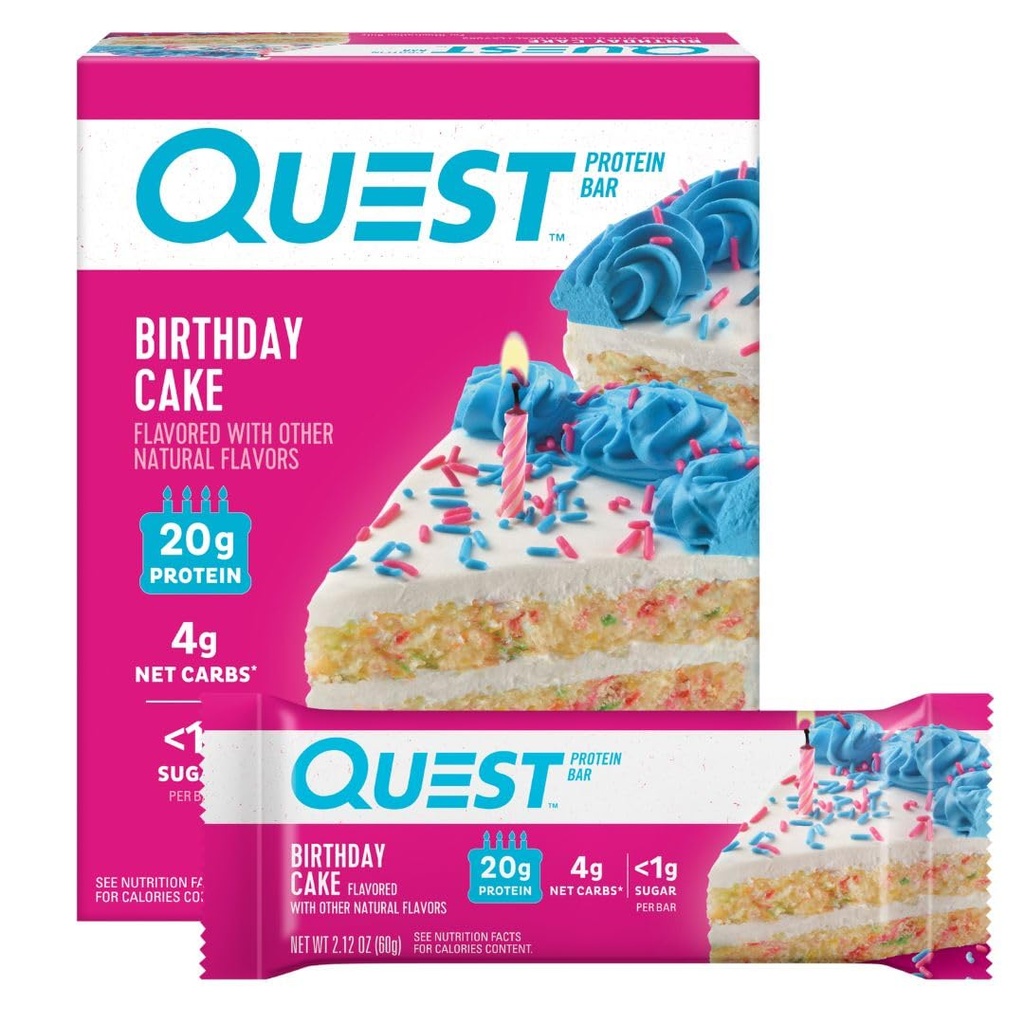 Quest Nutrition Birthday Toke Protein Bars, 20g Protein, 4g net Carbs, 1g Cukor, bez lepku, Keto Friendly, 4 g Count