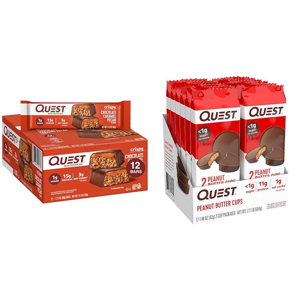 Quest Nutrition Crispy Chocolate Caramel Pecan Hero Protein Bar, 15g Protein Bar, 1g Cukor a vysoký obsah bielkovín, bez lepidla, Keto Friendly, Arašidové maslo poháre, 12 Počet