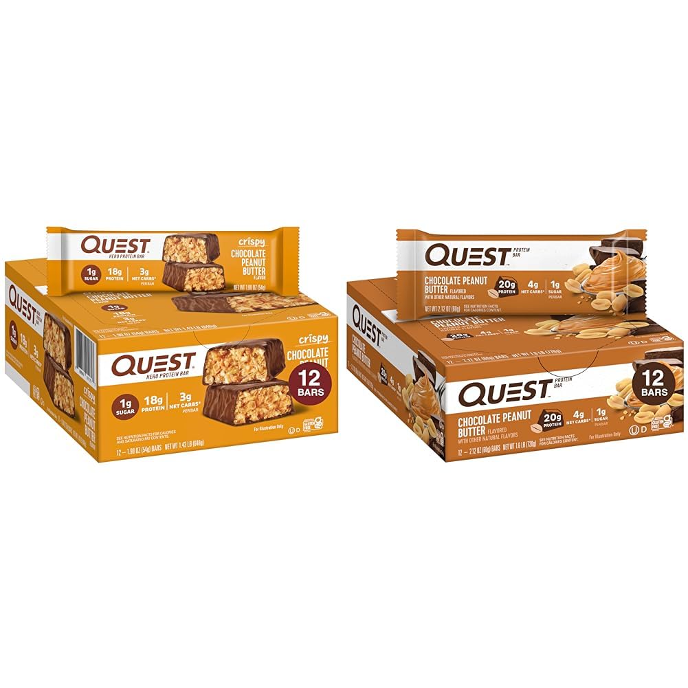 Quest Nutrition Crispy Čokoláda Arašidové maslo Hero Protein Bar, 18g Bielkoviny a Čokoládové arašidové maslo Bary, vysoký obsah bielkovín, nízky obsah tuku, bez lepku, Keto Friendly, 12 Počet