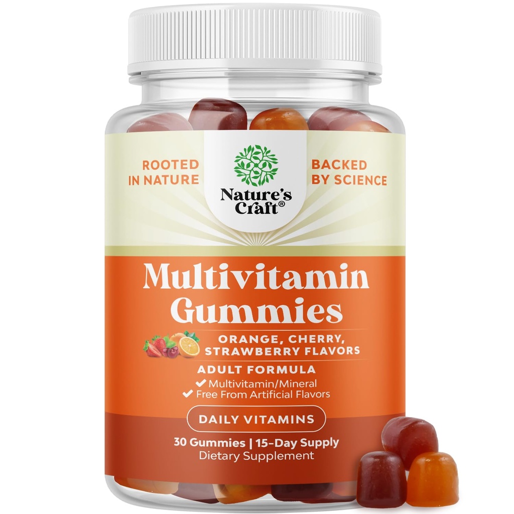 Silné denné multivitamínové guličky pre dospelých - wellness zmes vitamínu D A C E B12 Zinok a biotín - dospelý vitamín Gummy pre energiu a odolnosť - non-GMO lepidlo bez a Halal Gummies 30 Počet