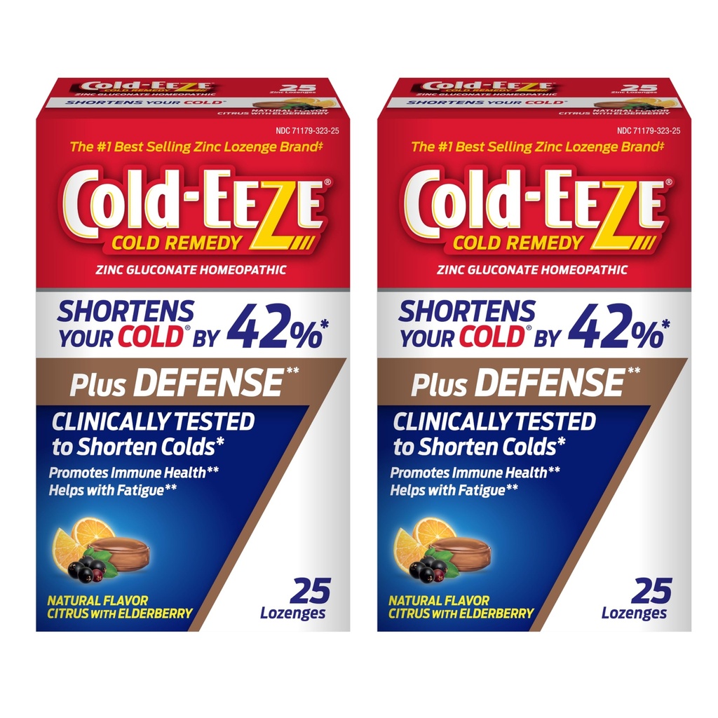 Cold-Eeze Plus Defense Natural Citrus with Elderberry Zinok Lozenges, Znižuje trvanie bežnej Cold, Sambucus Nigra, Echinacea a Rose Hips, 25 Ct, Balenie 2