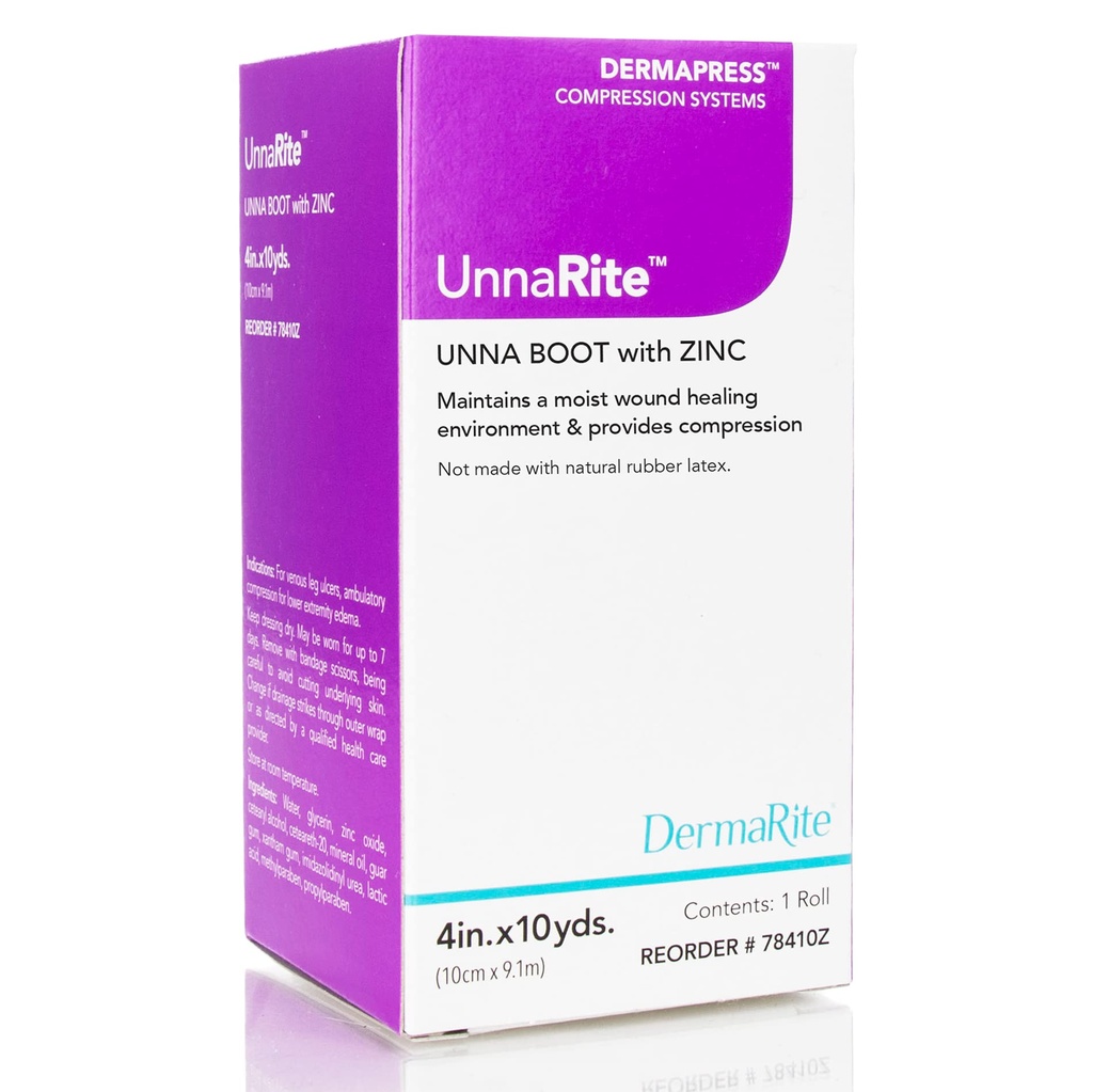 DermaRite UnnaRite C Unna Boot, s oxidom zinočnatým - Moist lieči a jemné kompresie pre Venous Leg Ulcers - 4 in. x 10 yds., 1 Roll