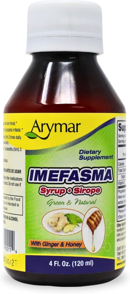 Arymar Imefasma s zázvorom a medom kašeľ Sirup (4 oz) - nežná úľava s prírodnými zložkami