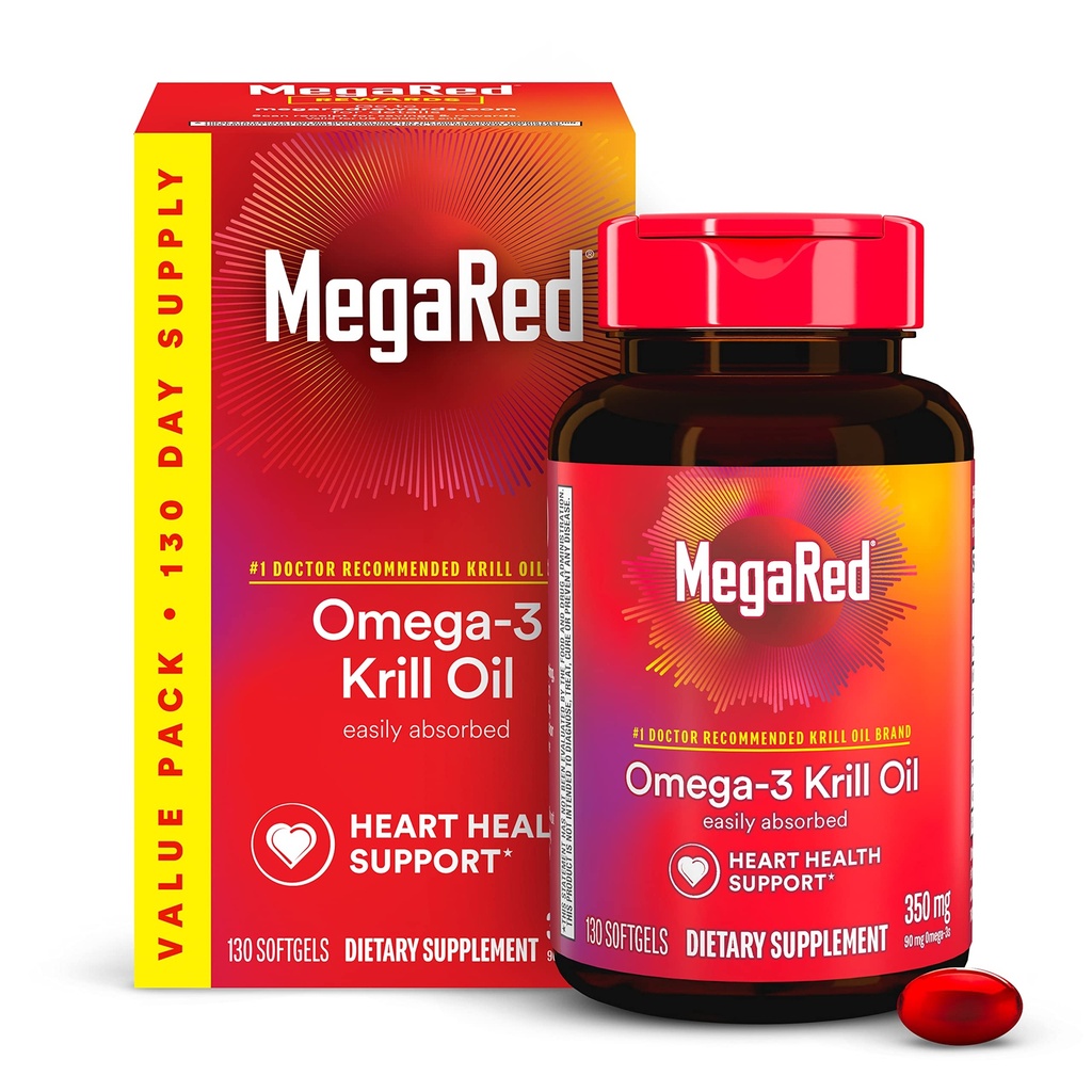 MegaRed - Omega-3 vŕbový olej 350mg softgelov (130 Počet vo fľaši A), EPA & DHA Omega-3 mastné kyseliny bez rybej pachute Na rozdiel od rybieho oleja, obsahuje antioxidant Astaxant