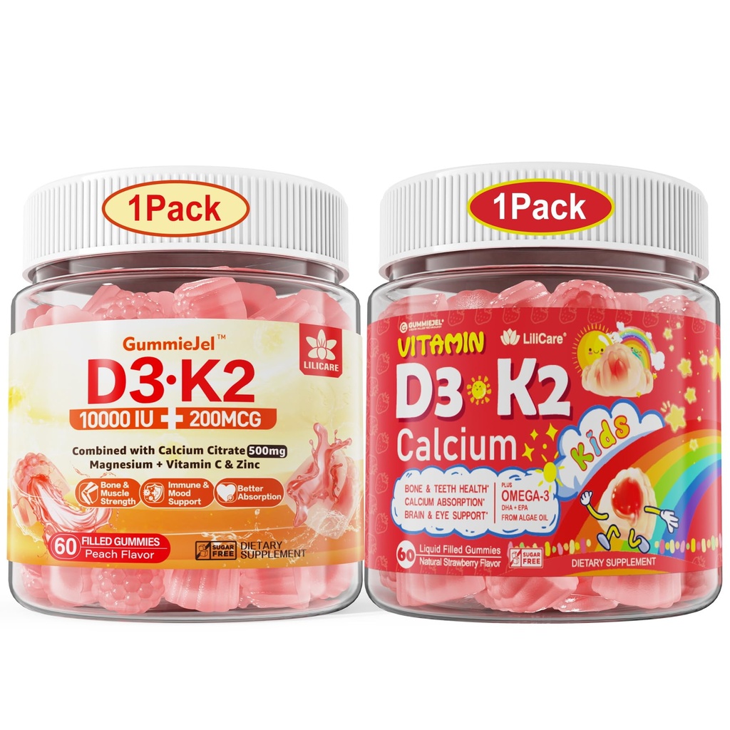 LILICARE Bundle vitamín D3K2 Gummy pre deti a D3K2 Gummy pre dospelých