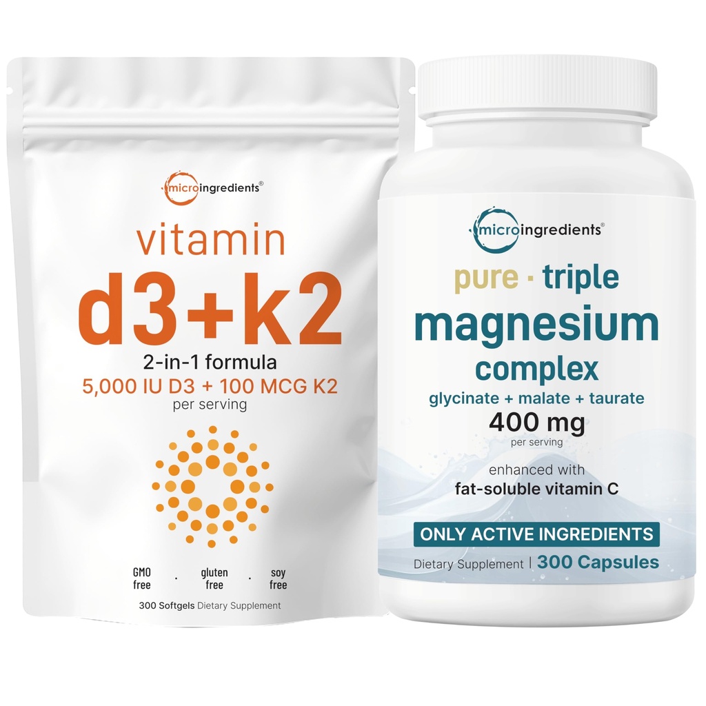Micro Ingrediencie Vitamín D3 5 000iu + K2 100mcg Softgels & Pure Triple Magnézium Complex 400mg Kapsule 