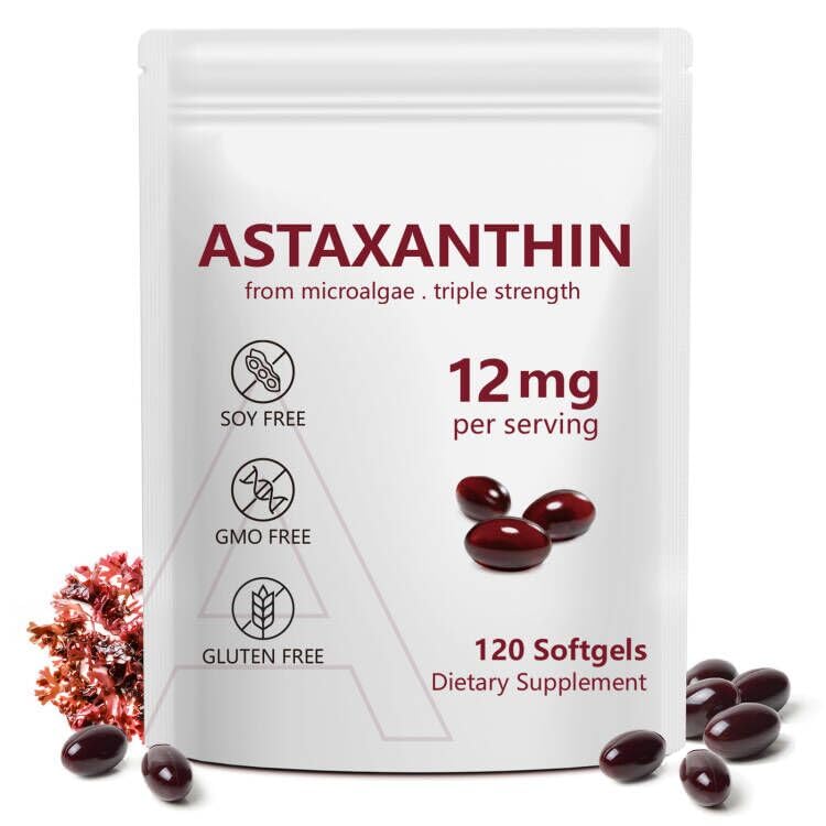 Astaxantín 12mg, 120 Softgels, 4-mesačná zásoba, Premium Astaxantin Antioxidant Doplnky s antioxidačným účinkom, podporuje oči, Immune, kĺb, zdravie kože, vnútorné cirkulácie