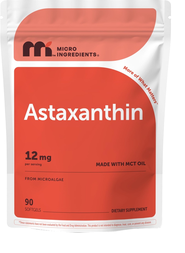Micro Ingredients Astaxantin 12mg with MCT Oil, 90 Softgels 