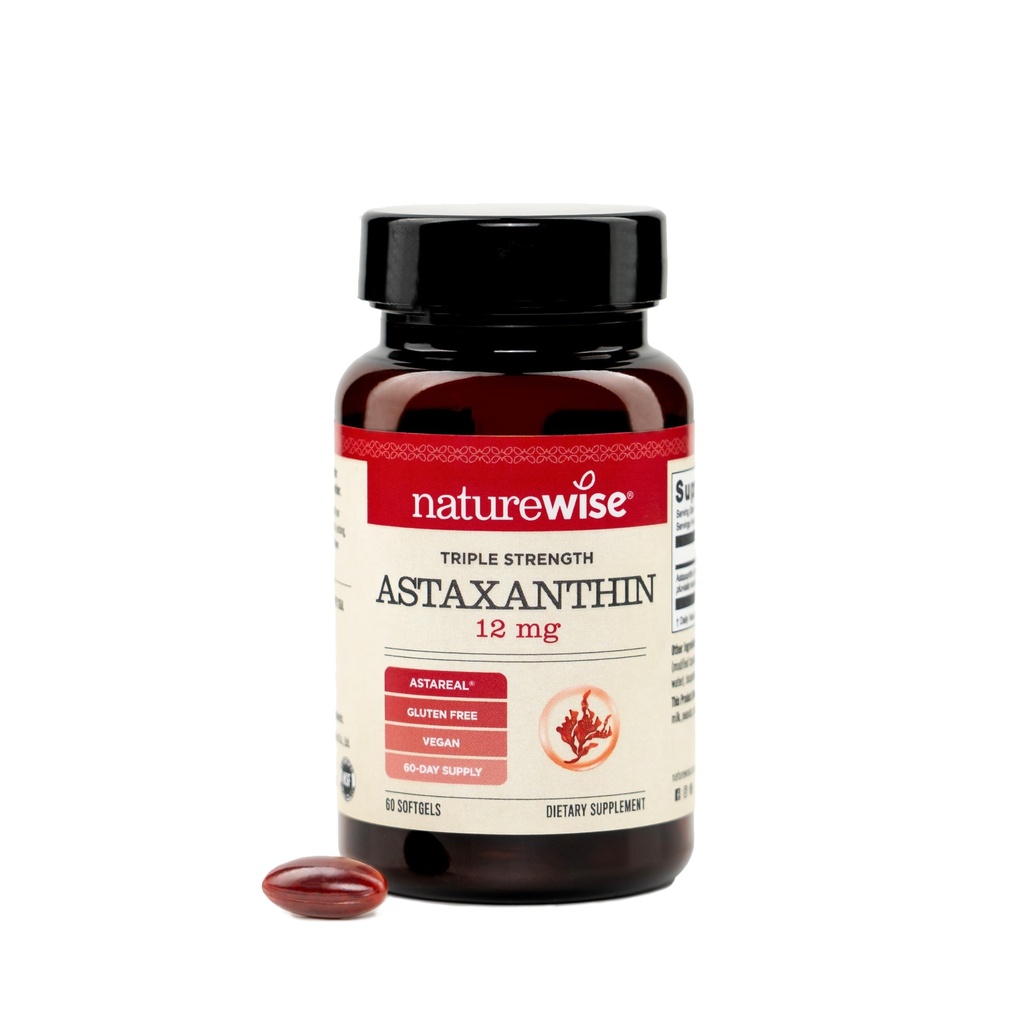NatureWise Triple Strength Astaxantin 12mg with AstaReal® - Vegan Antioxidant Supplement with Organic Coconut Oil - NSF Certified Gluten Free, non-GMO - 60 Softgels[60 Day Supply]