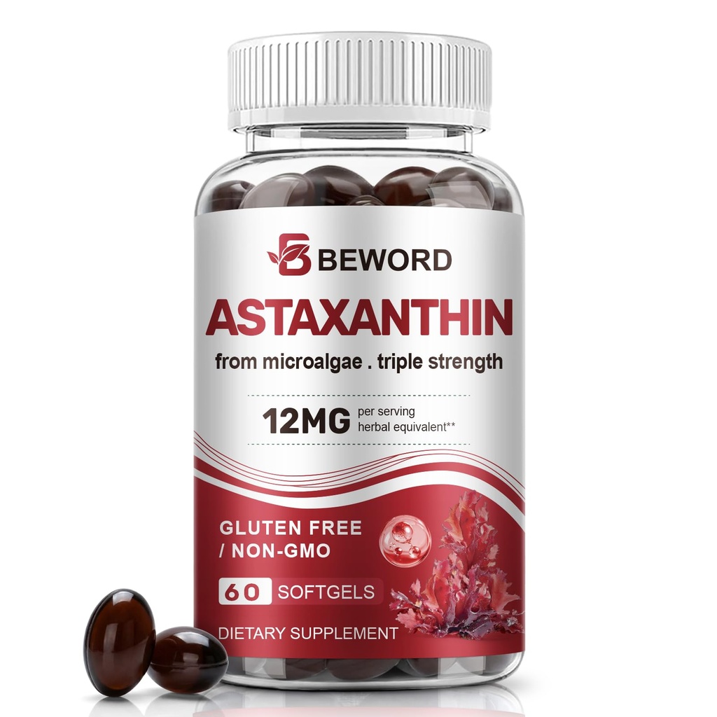 BEWORD Astaxantín 12 mg s MCT olejom, 60/120 Softgels 2-Month Supply 