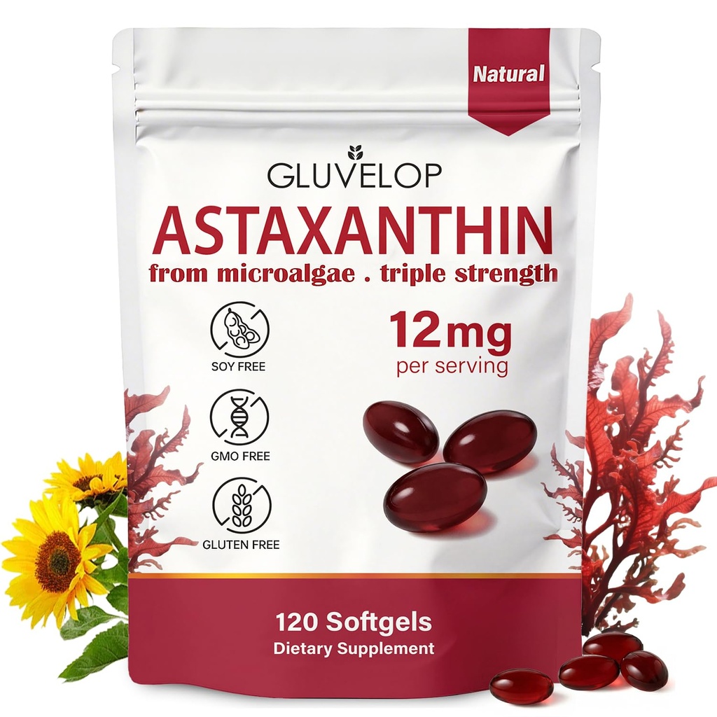 Astaxantín 12mg, Premium Astaxantin Antioxidant Doplnky, Podporuje oči, koža, Immune, Vnútorné cirkulácie, Čerstvé mikroriasy Zdroj, Trojitá sila, non-GMO, 4 Mesiac dodávky, 120 Softgels