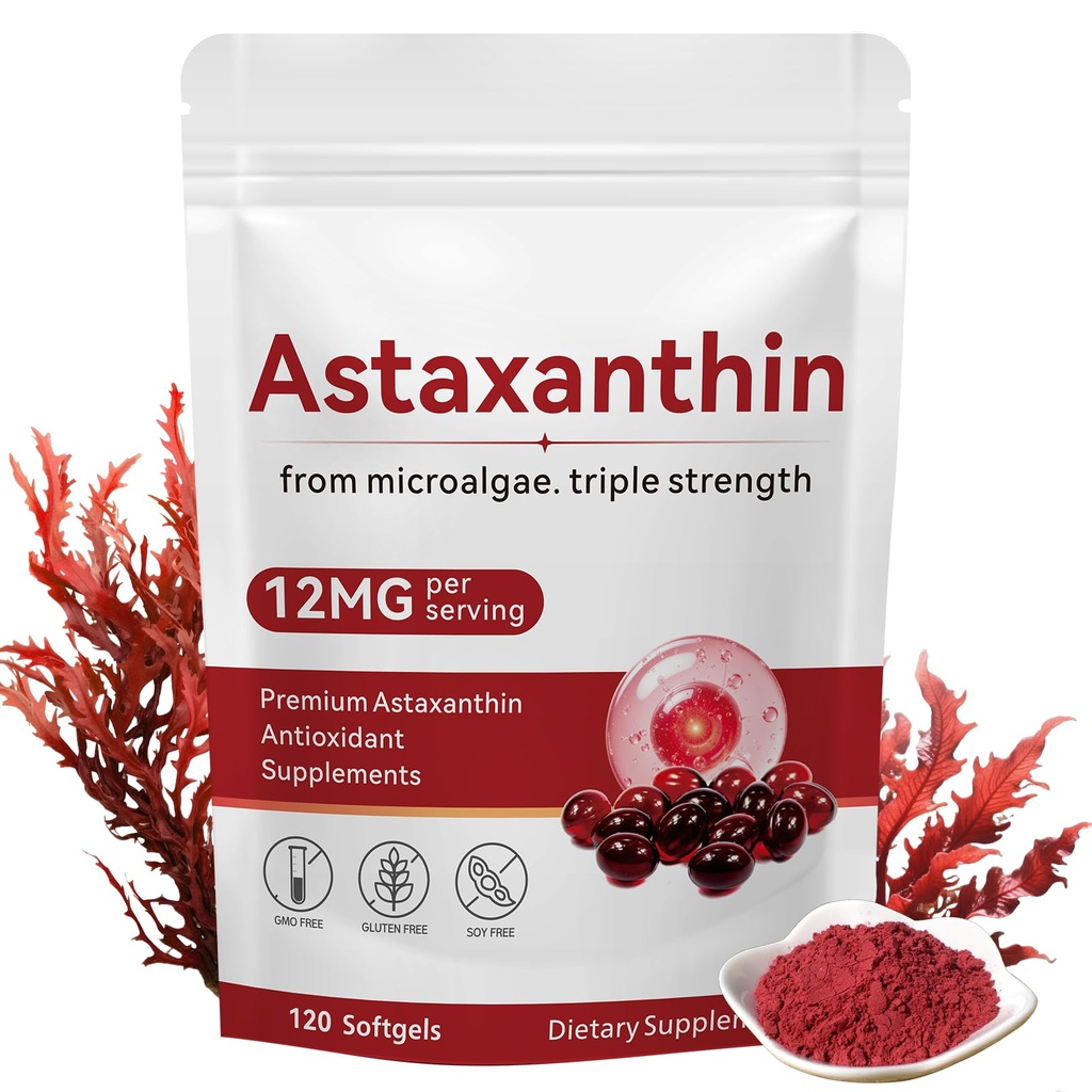 Astaxantín 12mg, 120 Softgels, Premium Astaxantin Antioxidant Supplements with Antioxidant Activity, Supports Eye, Skin Health, Immune, Internal Circulation