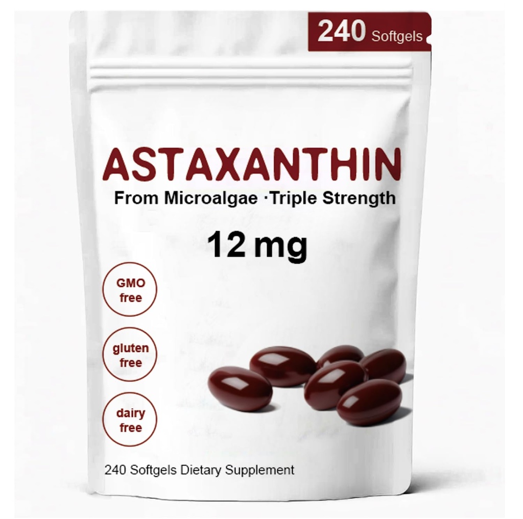 Astaxantín 12 mg, Premium Astaxantin Antioxidant Supplements with Antioxidant Activity, Supports Eye, Immune, Skin Health, Internal Circulation-240 Softgels