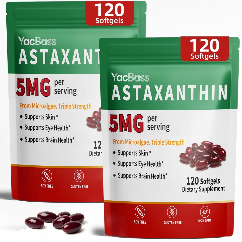 2Pack Astaxantín Doplnky 12mg - Premium Astaxantin for Eye, Brain, Skin & Immune Support, Microrias Source, 240 Softgels