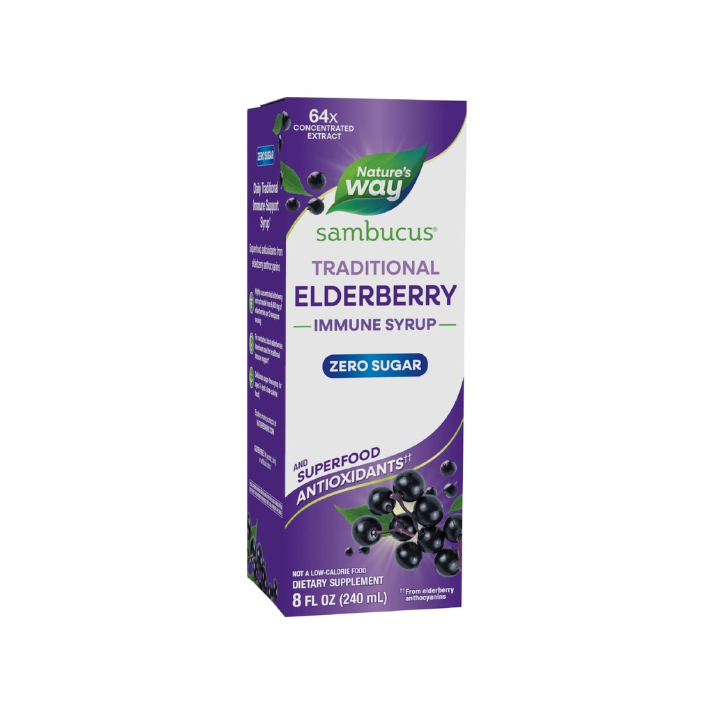 Cesta Sambucus Zero Cukor Tradičný Immune Sirup, vysoko koncentrovaný extrakt z čiernej bazy, tradičná imúnna podpora*, bez cukru, Berry Ochutený, 8 Fl Oz (Backaging May Vary)