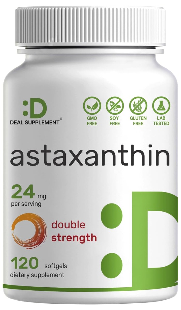 DEAL Application Astaxantine 24mg Per Serving (12mg per Cap), 120 Softgels 