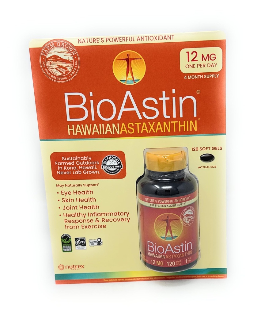 BioAstin Havajský astaxantín 12 mg, 120 mäkkých gélov
