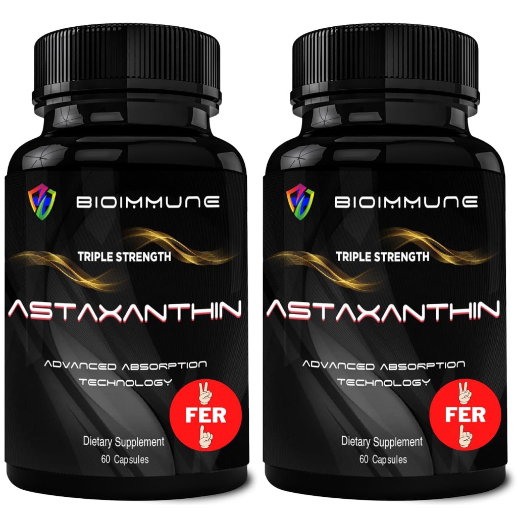 BioImmune 2 balenie Trojitá sila AstaQuilTM Astaxantín 12mg Zvýšená absorpcia, 120 Softgels w/Organic Coconut Oil. Silný antioxidant pre oko, zdravie kĺbov a srdca