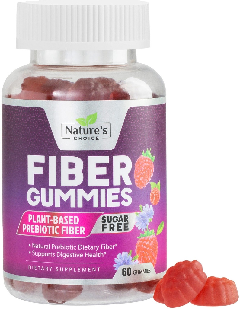 Fiber Gummies pre dospelých, bez cukru denne 4g Gummy Fiber Supplement, Prebiotikum Gummy Tráviaca podpora zdravia - Rastlinné na báze rozpustných žuvačiek, Prebiotiká podporuje pravidelnosť a trávenie - 60 Gummies