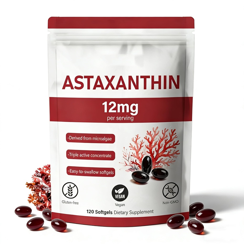 Premium Astaxantin 12mg, Natural Antioxidant Supplement,Fresh Microriries Source,Non-GMO & No Gluten,12mg -120 Softgels,4-Month Supply