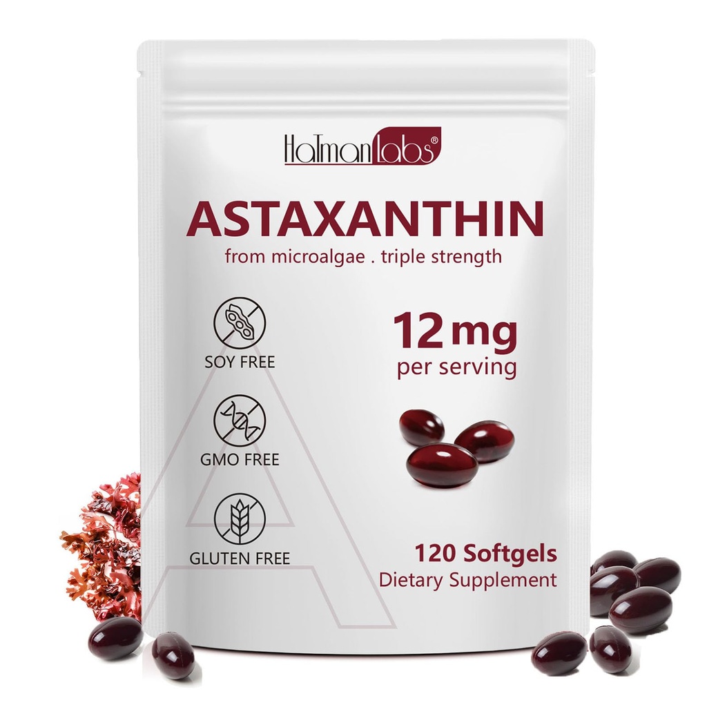 Daiasns Astaxantín 12mg, Astaxantín Antioxidant Doplnky podporuje oči, kĺb, vnútorné cirkulácie a zdravie kože - non-GMO,120 Softgels - 4 Mesiac dodávky