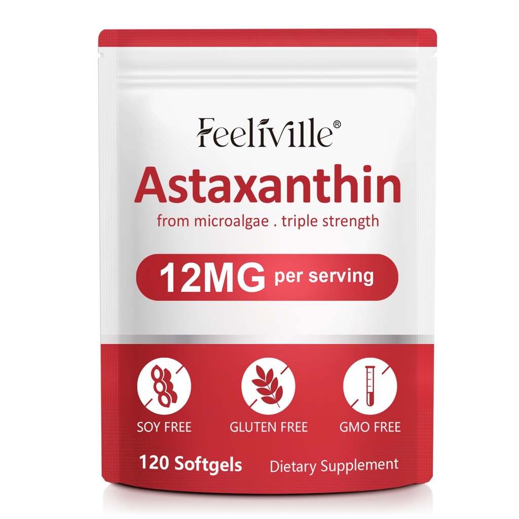 Premium Astaxantin Doplnky 12mg 120 Softgels, Astaxantin Antioxidant Supplement for Eye, Skin, Joint, Brain, Fresh Microrias Zdroj pre zdravie srdca a imunitného systému