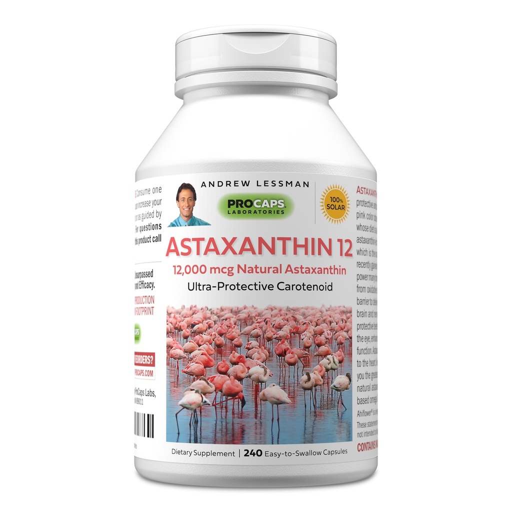 ANDREW LESSMAN Astaxantín 12mg - 240 Softgels - 12000 mcg Natural Astaxantin, Výkonný proti oxidant karotenoid. Ochrana očí, srdca, kože a ďalšie. Žiadne prídavné látky. Ľahko prehĺtať softgely