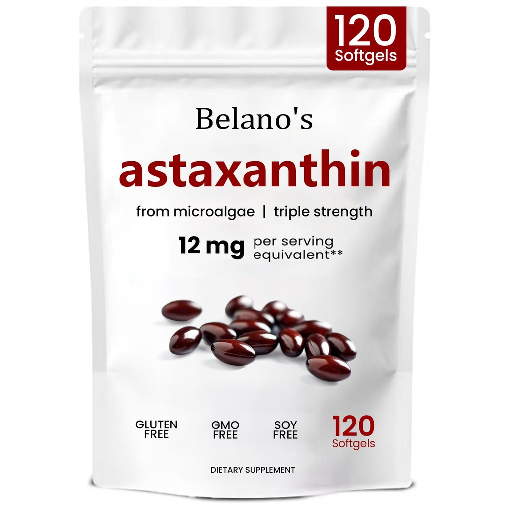 Belano je Astaxantín 12mg, Astaxantín Softgels, Premium Astaxantin Antioxidant Supplement 