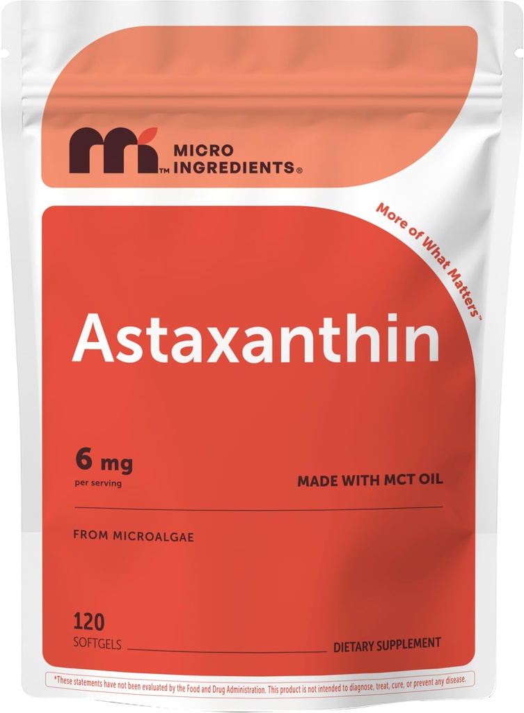 Micro Ingredients Astaxantin 6mg with MCT Oil, 120 Softgels 