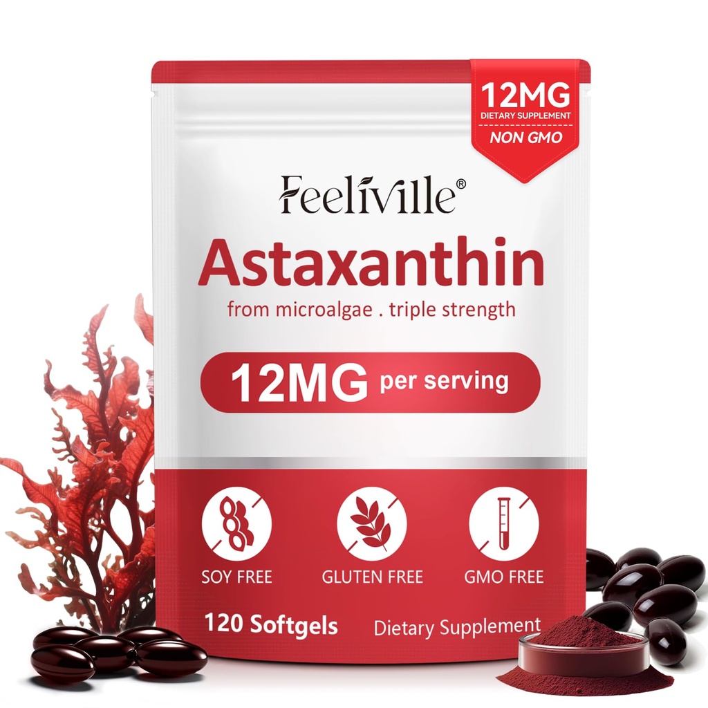 Astaxantín Doplnky, Premium Astaxantin 12mg Antioxidant s antioxidačnou aktivitou, podporuje oči, kĺb, imunitný, zdravie kože, vnútorné cirkulácie, 1Pack(120 Softgels), non-GMO & No Gluten